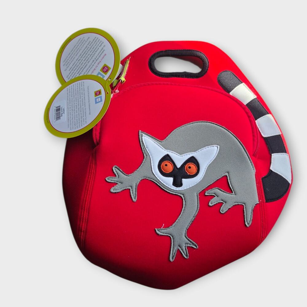 NEW Dabba Walla Lemur Neoprene Lunch Bag Red Washable